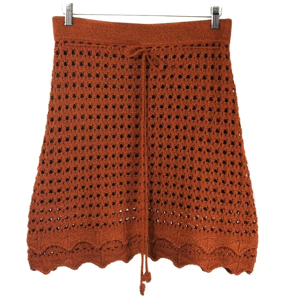 NICK & MO Burnt Orange Crochet Boho A-Line Skirt Size Women's Small - Picture 2 of 6